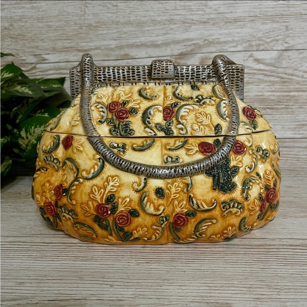 Ceramic WCL Purse Shaped Storage, Cookie Jar, Hand Painted